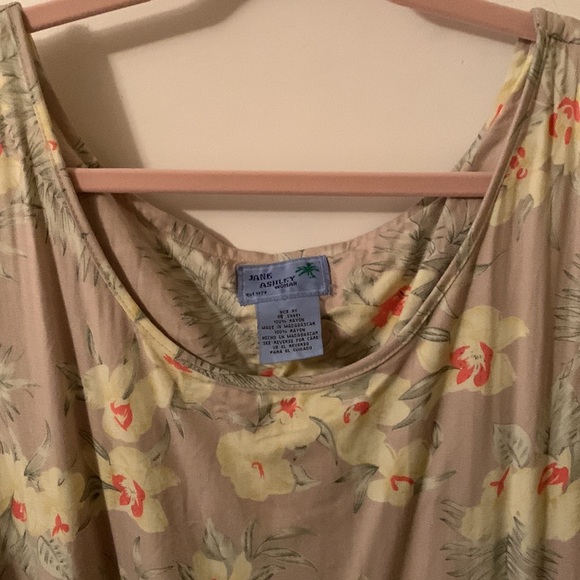 Jane Ashley tropical khaki w/orchids sleeveless scoop neck maxi dress size 3x - Picture 3 of 10